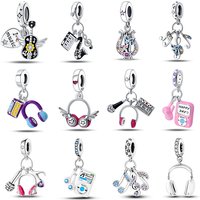 Fashion 925 Sterling Silver Guitar Violin Saxophone Music Series Charms Beads Fit Qikaola 925 Original Bracelet Fine DIY Jewelry