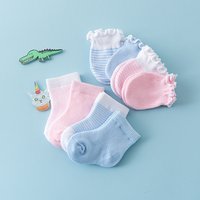 Summer Newborn Sets 0-6Month Boy Girl Baby Cotton Sock Footwear Infant Scratch Resistant Gloves 2pairs Short Socks+2pairs Gloves