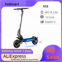 Todimart X5S Adult E-scooter 1000W*2 Motor Urban Commuting Electric Scooter 48V 18.2Ah Battery 10-Inch foldable Escooter