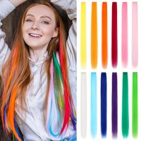 12 Pcs/lot Clip in Hair Extensions Multi-Colors Highlights Synthetic Hair 22 inch Rainbow Hairpieces for Girls Women Kids