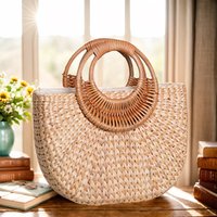 Women Straw Handbag Elegant Woven Top Handle Bag Hobo Bag Bucket Bag for Travel & Vacation