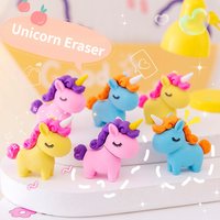 3Pcs/Lot Cute Cartoon Unicorn Eraser Kawaii 3D Pony Detachable Pencil Eraser Rubber For Kids School Student Stationery Gifts