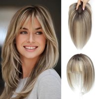 100% Human Hair Women Hair Wig 12x13cm 25cm Straight Machine Made Clips Topper #60 P4-27 Office Casual Wholesale