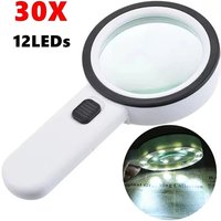 30X High Power UV Light Magnifier with 12 LED Portable Handheld Loupe for Jewelry Repair Reading and Inspection