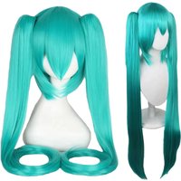 Synthetic Hair Cap Wig Cosplay Green Teal wig Double Ponytail Long Green Lolita For Halloween Costume Long With Bangs Straight