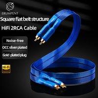 Kabel audio ERUMPENT OCC posrebrzany HiFi 2RCA męski-męski, płaski, kwadratowy, o strukturze taśmy, do wzmacniacza i odtwarzacza CD