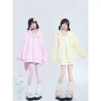 Autumn Winter New Rabbit Big Ear Hooded Sweater Coat Oversize Zipper Cardigan Hoodie Jacket 2000s Korean Zip Up Y2k Tops Kpop