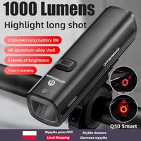 OFFBONDAGE 1000LM Przednia lampka rowerowa ze stopu aluminium do rowerów MTB i szosowych, ładowana przez Type-C, reflektor rowerowy 4500mAh, 5 trybów, lampka rowerowa nocna, lampka do rowerów