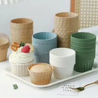 50pcs Cake Baking Roll Edge Muffin Cup Paper Tray High Temperature Resistant Oil Paper Dessert Steaming Baking Muffin Rolled Cup