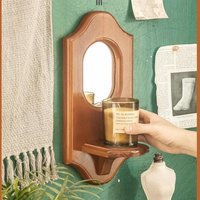 Wall Decorative Mirror Wooden Frame with Shelf 13x6inch Wall Art Rustic for Kitchen Accessory Versatile Simple Installation