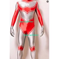 Silver and Red Shiny Smooth Oil Spandex Cosplay Zentai Bodysuit High Quality Halloween Costumes Woman/Men Zentai Suit