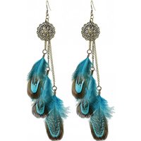 Bohemian Feather Earrings For Women Vintage Retro Ethnic Hollow Geometric Round Handmade Chain Long Earings Indian Party Jewelry
