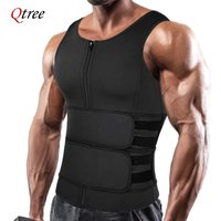 Qtree Body Shaper Fat Burner Tops Men Slimming Weight Loss Belly Trimmer Fitness Corset Waist Trainer Vest with Double Belts