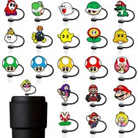 1-25pcs Game Cartoon Straw Cover Cap for Reusable Drinking Dust Cap Glas Cup Accessories,Straw Toppers 10mm Silicone Straw Cover