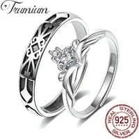 Trumium s925 Princess and Knight Crown Couples Matching Rings Promise Ring with Zircon for Women Men Best Friend Adjustable Ring