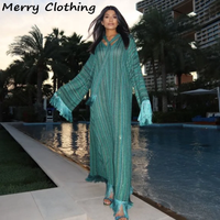 Elegant Tassel Hem Maxi Dress Women V-neck Long Sleeve with Scarf Loose Dresses 2026 NEW Spring Luxury Lady Party Evening Gowns image 4