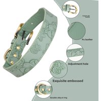 Flower Pattern Dog Collar Leather Embossed Pet Collar Medium and Large Retro Style Dog Collar