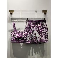 Designer retro geometric print sexy sling tube top two-piece 2026 summer women's+drawstring wide-leg shorts fashion suit