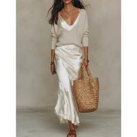 Spring Summer New Solid Color Satin Suspender Skirt And Knitted Top 2-piece Elegant Women's Slim Commuting Long Dress Set 2026