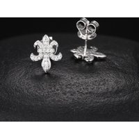 925 Sterling Silver D Color VVS Moissanite Fleur-De-Lis Stud Earrings for Women Fine Jewelry Diamond Ear Studs 14K Gold Plated