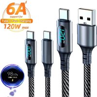 6A 120W Cable Super Fast Charge Cable USB A to Type C Nylon Data Cord With Led Digital Display Cable For Xiaomi 17 for Samsung