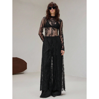Lash lace-trimmed waist-cinching maxi dress, see-through, sensual lace trim, sophisticated, retro-style nightgown/dress with lac