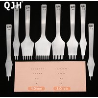 QJH 3mm/4mm Kit d'outils de poinçonnage et de couture du cuir de style français, avec poinçons à pointe polie pour artisanat et couture DIY