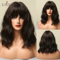 EASIHAIR Dunkelbraune synthetische Perücken, kurze gewellte Bob-Perücken mit Pony für Frauen, tägliche Cosplay-Perücke aus Naturhaar, hitzebeständige Faser