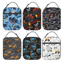 Monster Truck Cars Pattern Lunch Bag Insulated Portable Reusable Lunch Box with Zipper for Women Men Picnic Beach for Kids