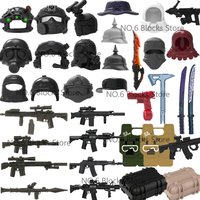 Military Figure Accessory Building Blocks 3D Printed Tactical Helmet MK18 Gun Rocket Launcher Shield Equipment Box Toy Gift S12