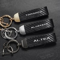 Leather For Tarraco Altea Alhambra Logo Keyring Emblem FR Sports VZ VZ5 TDI Car Carbon Fiber Rope Keychain Key Ring