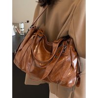 Large Capacity Vintage Leather Handbag with Zipper Closure, Crossbody Tote Bags, Fashion Versatile, Suitable for Commuting Use