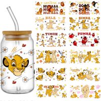 Lion King Characters UV DTF Cup Wrap 16oz Libbey Glass Can Beer Tumbler DIY Sticker Selfadhesive Washable Wrap