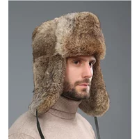 Winter Men's Immitation Faux Silver Fox Fur Bomber Hat Raccoon Fur Ushanka Cap Trapper Russian Man Ski Snow Bonnet