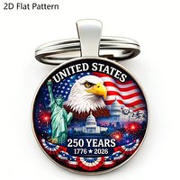 1pc USA 250Th Anniversary Keyring, 2D Flat Glass Dome, Patriotic Metal Keychain Decoration 250 Years Anniversary Key Chain Gift
