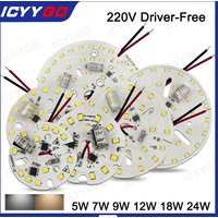 LED Chip 220V Driver-Free 5W 7W 9W 15W 18W 24W Bulb 2835SMD Round Lamp Bead DOB AC220V Bulb Chip Lighting 3000-6000K Two Colors