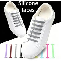 16pcs Silicone No Tie Shoelaces Elastic Laces for Kids Adults Running Sneakers Slip On Shoe Laces Stretch Rubber Cord Laces