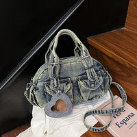 New Washed Denim Multi-Pocket Shoulder Crossbody Bag Portable Female Handbags Casual Retro Niche Bag Vintage Denim Shoulder Bag