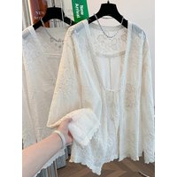 Summer New plus Size Women's Retro Embroidered Floral Slimming All-Match Open Cardigan Sunscreen Air Conditioning Outerwear