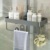 Punch-Free Shower Caddy With Towel Rod Bathroom Shelf Shampoo Soap Holder Shower Tray For Toilet Bathroom Organizer