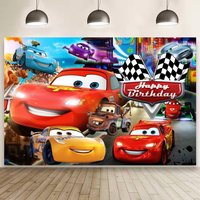 Cars Birthday Backdrop, Lightning McQueen Racing Car Happy Birthday Photo Background Banner, Kids Boys Race Car Themed Party