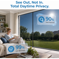 Daytime One Way Mirrored Privacy Window Film Static Cling Heat Control UV Protection Removable for Home Office Glass