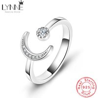 Hot Sale Hiphop Rock Fashion Moon&Round Rhinestone CZ Adjustable Rings 925 Sterling Silver Women&Girl Jewelry Gift Free Delivery