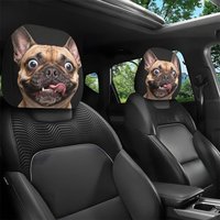 2pcs French Bulldog with Tongue Out Funny Print Car Headrest Covers, Easy to Install and Wash, Perfect Funny Car Accessory