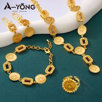 Turkish Vintage Coins Jewelry Set 21k Gold Plated Arabic Muslim Bridal Wedding Necklace Bracelet Earring Ring Moroccan Jewellery