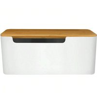 Cable Management Box with Bamboo Lid for Extension Cord Power Stripe Surge Protector Wire Concealer Organizer Cover Hider