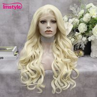 Imstyle Platinum Blonde Wig Long Synthetic Lace Front Wig Natural Wavy Wig For Women Heat Resistant Fiber Cosplay Wigs