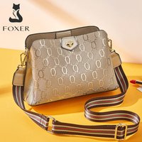FOXER Women's Shoulder Bag Split Leather Lady Crossbody Bag Fashion Monogram Print Large Capacity Handbag Purse