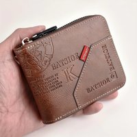 Men's PU Wax Oil Skin Wallet Short Male Card Holder Zipper around Coin Purse Money Wallet