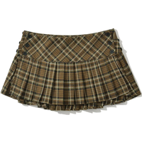 Summer Mini Skirts College Style Vintage Plaid Print Button-Up Pleated Skirts Women Korean Fashion Plaid Short Skirt for Woman